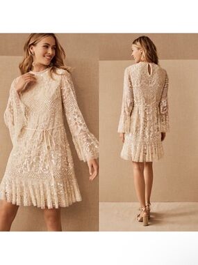 Needle & Thread Ivory Lace Beaded Mini Dress